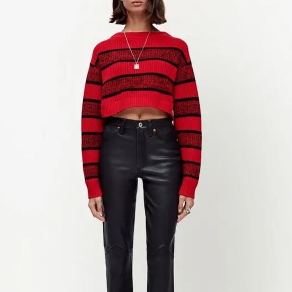RE/DONE Cropped Striped sweater Red Black ribbed knit wool $395 M - Picture 3 of 9